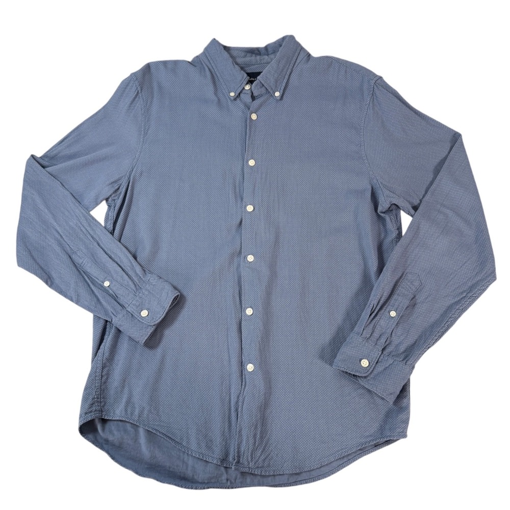 Abercrombie Fitch Men Blue Dotted Button Down Shirt Long Sleeve Casual Size L